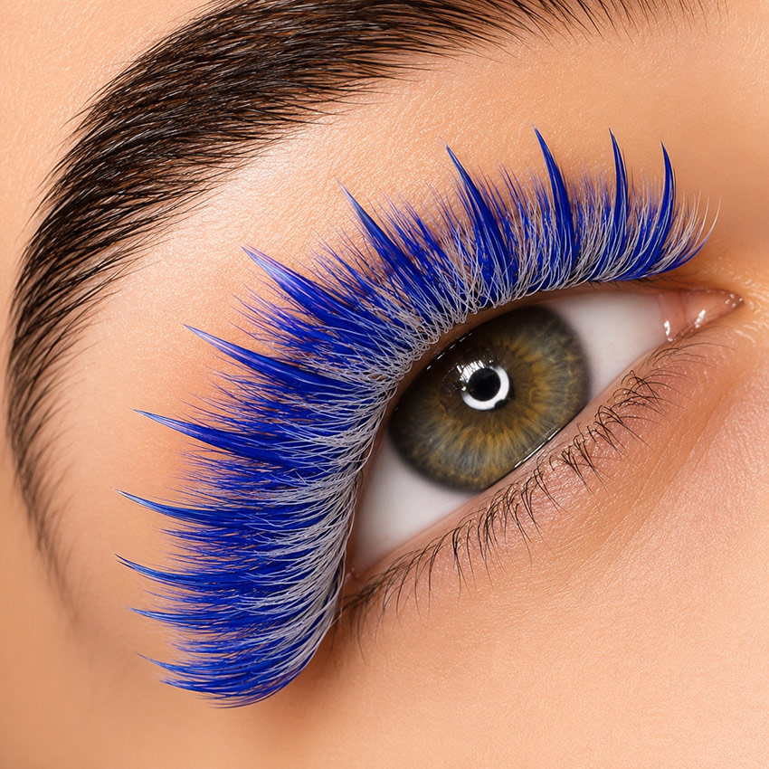 Blue fashion eyelash extensions by Cilara Beauty in Richmond Hill